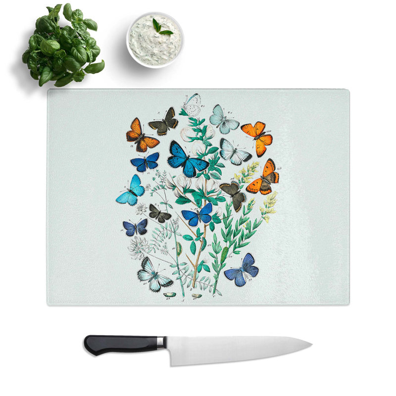 Tempered Glass Butterflies and Moths Chopping Board, 39 cm W x 28.5 cm L