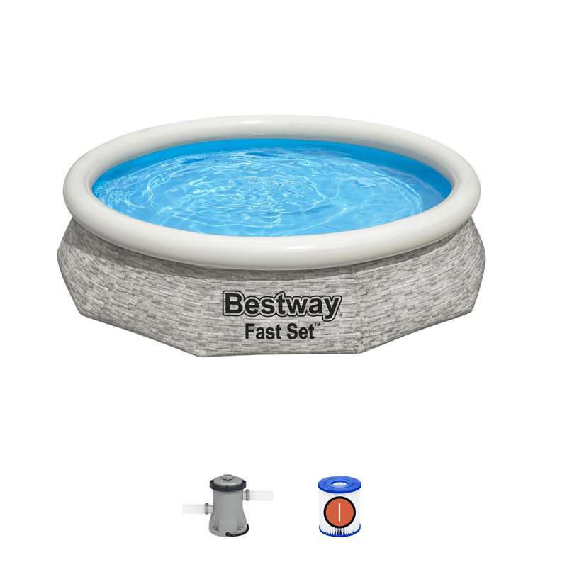 Gray Inflatable Round Above Ground Pool with Filter Pump