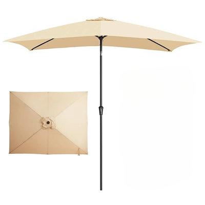 Parasol de patio rectangulaire 6,5 pi x 10 pi avec manivelle et inclinaison à bouton-poussoir, parapluie de marché extérieur pour terrasse, jardin, piscine et cour, beige