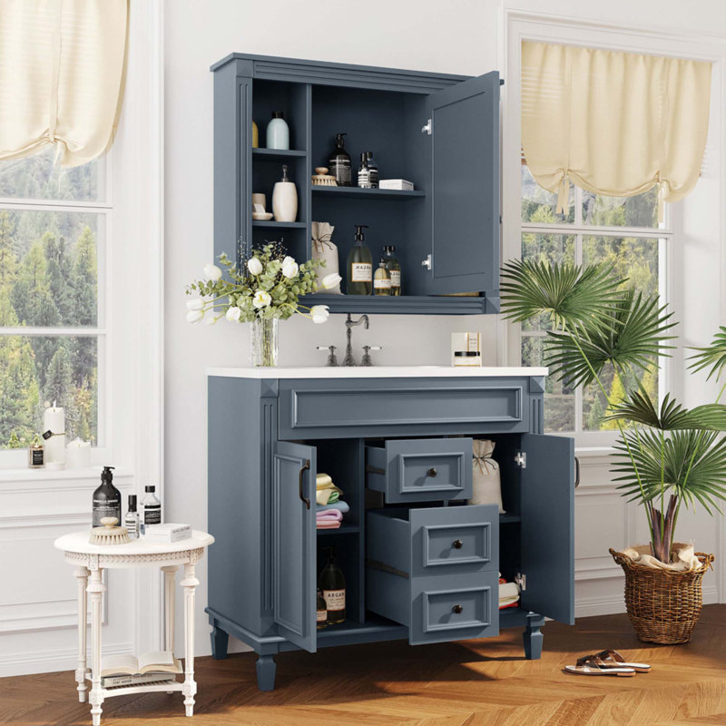 36'' Bathroom Vanity With Top Sink, Blue