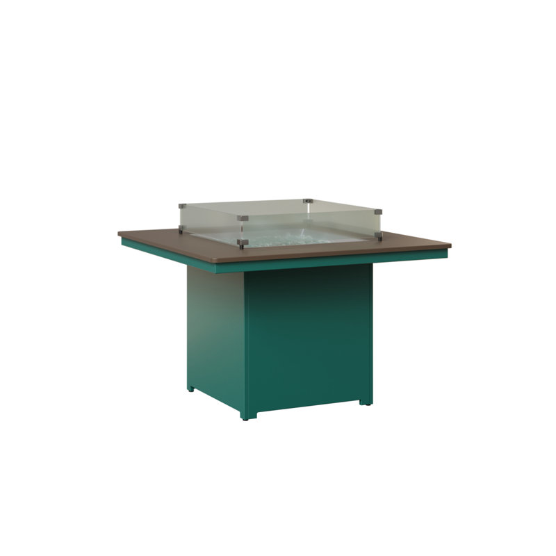 Berlin Gardens Numa Fire Pit Dining Table, Hammered Top Bronze with Teal Base