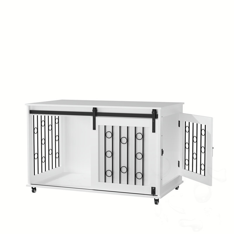 Cage pour chien avec porte de grange coulissante et roues verrouillables