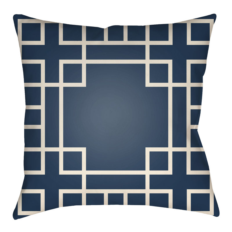 Litchfield Hanser Indoor/Outdoor Throw Pillow, 18" H x 18" W, Navy Blue/Ivory