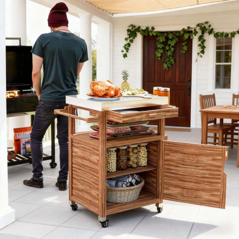 Solid Wood Outdoor Kitchen Island