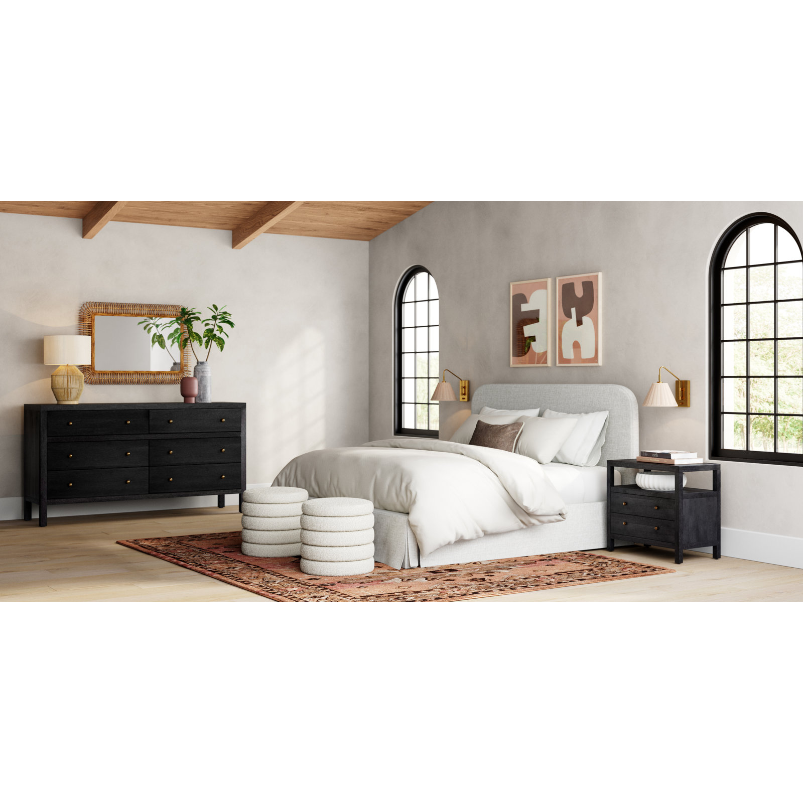 Miya Upholstered Bed, Queen, Cream