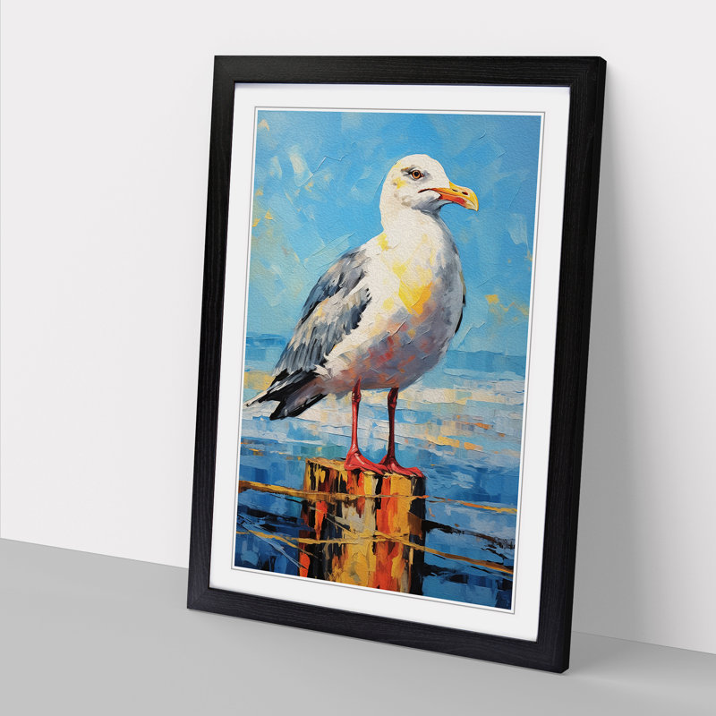 Seagull Expressionism - Single Picture Frame Print on Wood, 64cm H x 46cm W x 2cm D, Black
