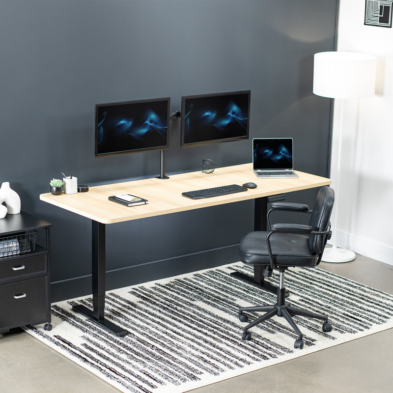 Electric 71" x 30" Stand Up Desk Workstation, 2B7B Series, Light Wood/Black