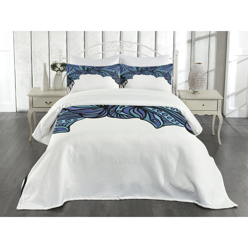 Ambesonne Octopus Bedspread Set  Abstract Marine Pattern  Violet Blue Turquoise, King Coverlet / Bedspread + 2 Standard Shams