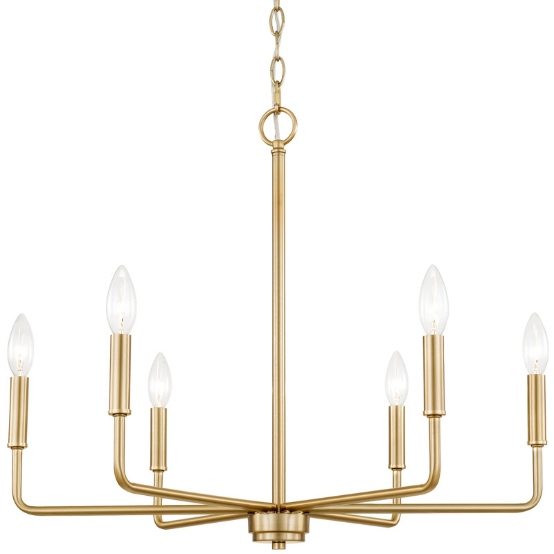  Lustre moderne 6 lumières 25 po Camille, hauteur de suspension réglable, finition laiton froid