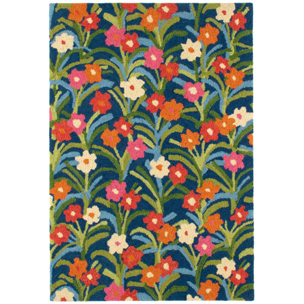 Dash and Albert Rugs Playful Posies Navy Micro Hooked Wool Rug ...