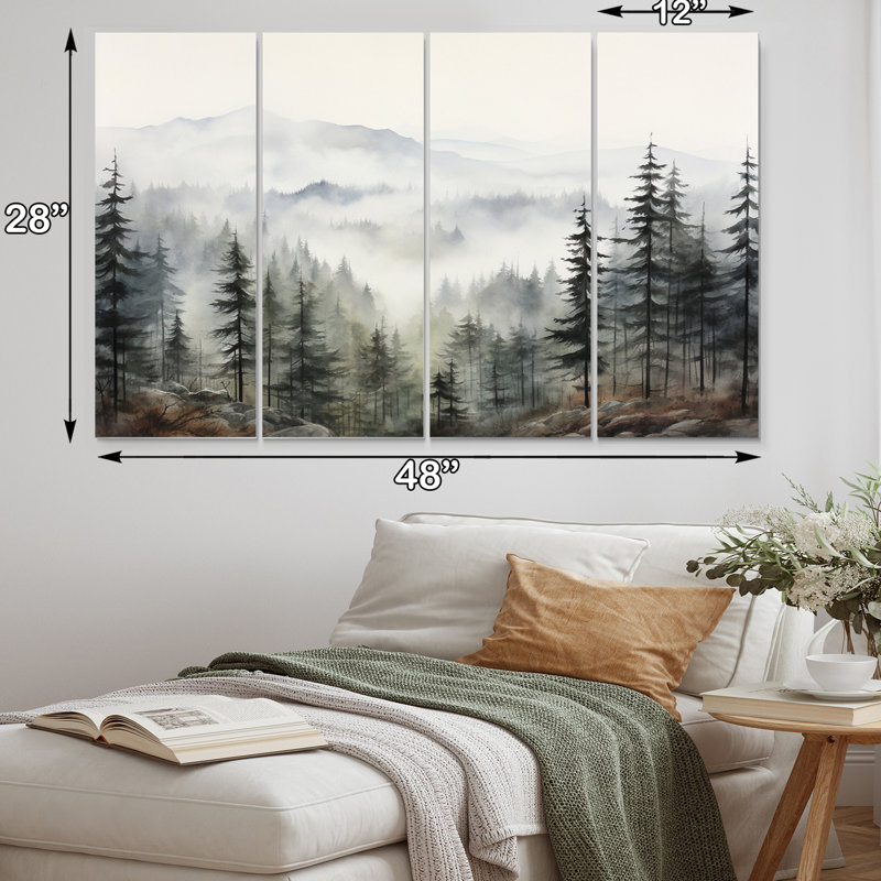 «Pine Misty Mountain II» sur toile, reproduction de 4 pièces