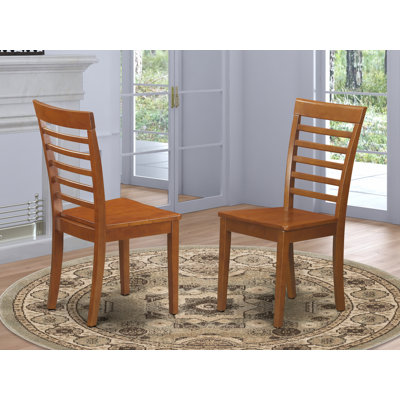 Milan Kitchen Dining Chairs - Ladder Back Solid Wood Seat Chairs, Set of 2, Saddle Brown