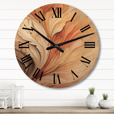 Vintage Orange Ornamental Wave Elegance - Abstract Shapes Oversized Wood Wall Clock