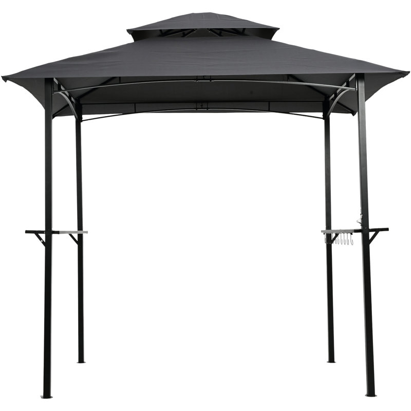 Toit de remplacement pour pavillon de jardin 8 x 5 pi - Auvent de tente à deux niveaux pour barbecue, gris, installation simple pour barbecue extérieur, tissu gris hydrofuge pour utilisation festive