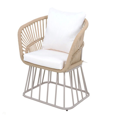 Chaise de salle à manger d'extérieur MP1 - Structure en acier tressé et beige, capacité de poids de 300 lb, coussin inclus