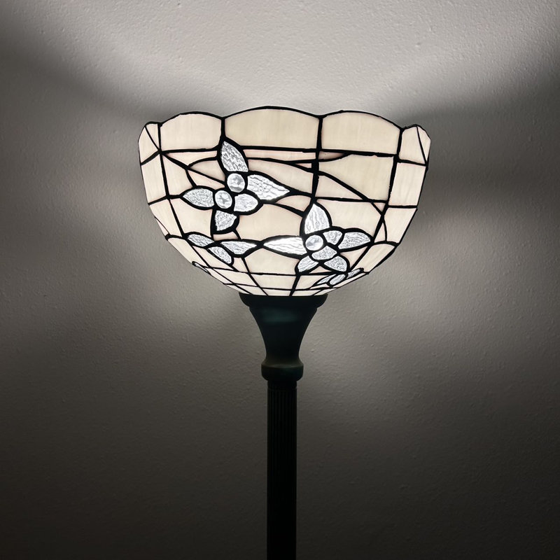 Sehnaz White Stained Glass and Bronze Floor Lamp