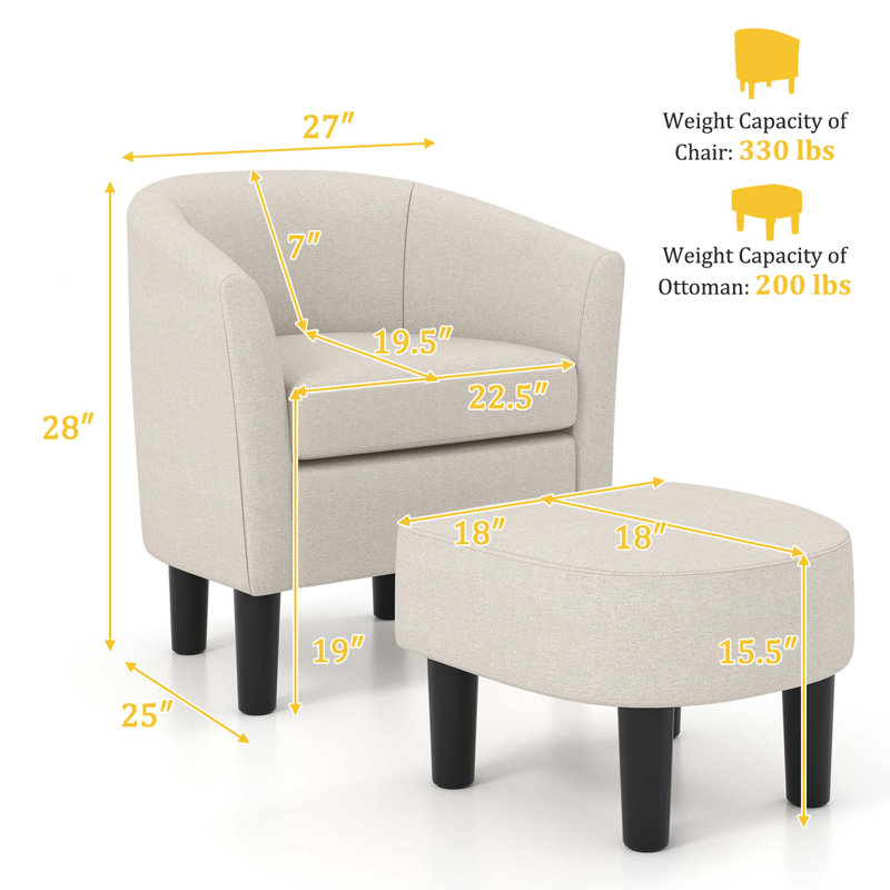 Fauteuil club et repose-pieds 27 po Makayiah, Lin beige