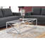 Table basse, accent, cocktail, rectangulaire, salon, L 44 po, verre trempé transparent, métal chromé, contemporain, moderne