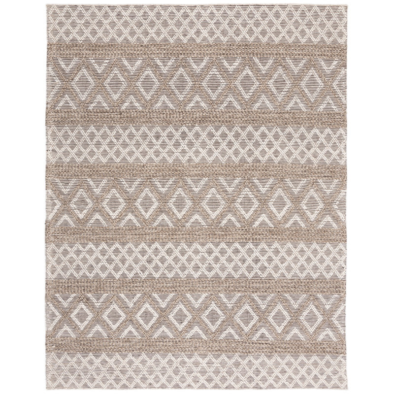 Vermont Hand Woven Wool/Cotton Geometric Rug in Gray/Ivory, Rectangle 8' x 10'