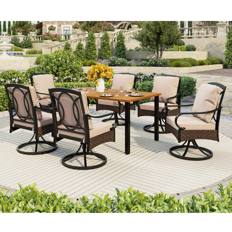 Argyri 6 - Person Patio Dining Set with Rectangular Table , Cushions Included