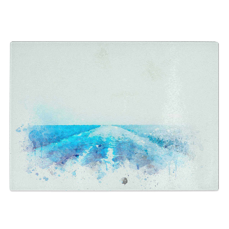 Tempered Glass Waves from the Boat in Abstract Chopping Board, 28.5 cm W x 20 cm L