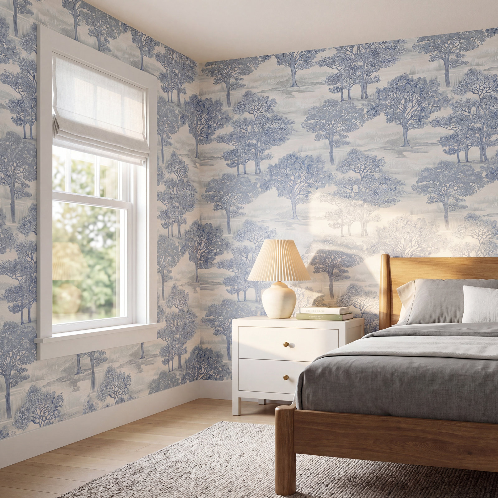 Forest Toile Self-Adhesive Wallpaper Roll, Blue