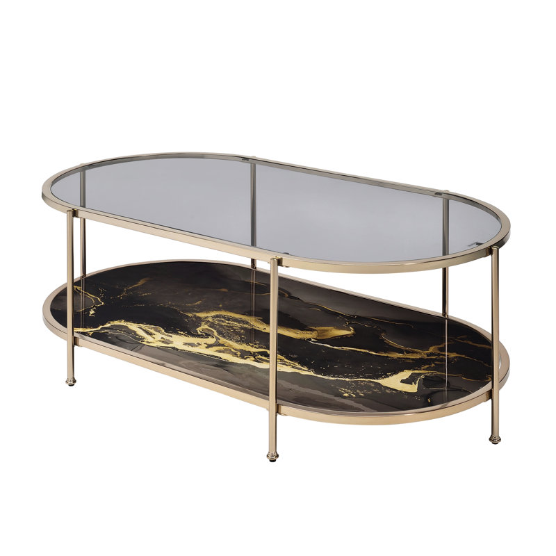 Table basse moderne en marbre noir avec structure en métal et fonction élégante