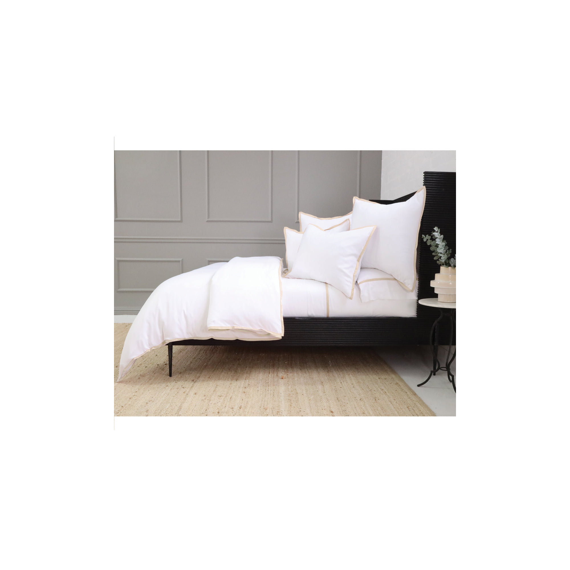 Langston Rayon From Bamboo Duvet Cover Set, White/Sand, King Duvet Cover + 2 King Shams