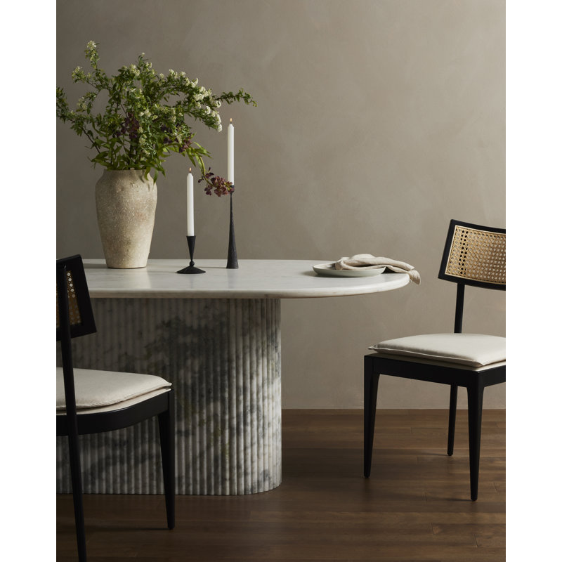 Oranda Oval Marble Dining Table, Polished White Marble/White Scalloped Marble