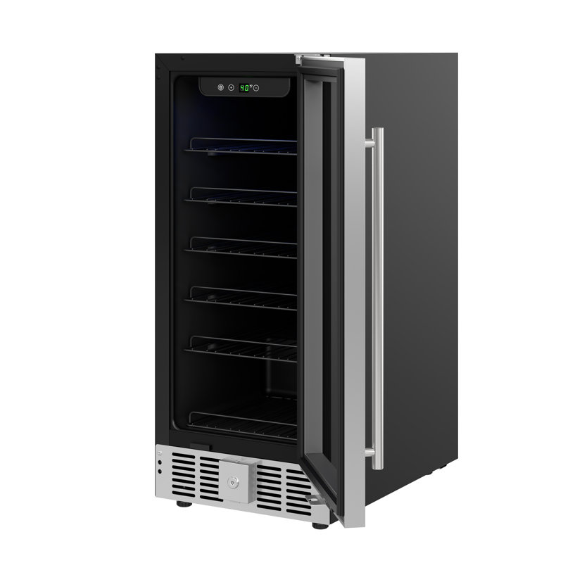 15 in. Small Stainless Steel, Glass-Door Built-In Refrigerator and Beverage Cooler, 3 cu. ft. - KM-BIR3C-GD.