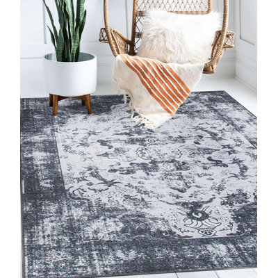 Devonie Oriental Flatweave Performance Black Machine Washable Area Rug