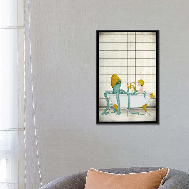 « bain time », impression sur toile, H 26 po x l 18 po x P 1,5 po, Toile avec cadre noir, Pas de tapis