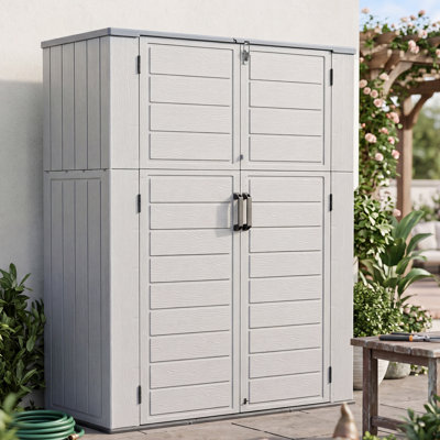 Abri de jardin horizontal de 61 pi³ (1,73 m³), ​​en résine, avec loquet verrouillable, couvercle à ressort, résistant aux UV et aux intempéries, idéal pour la terrasse et le jardin.