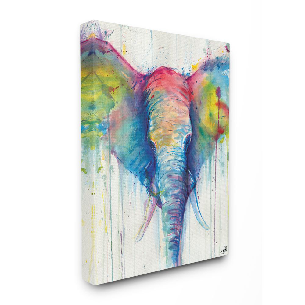 " Colorful Abstract Elephant Portrait Animal Watercolor Painting " Ebern Designs 