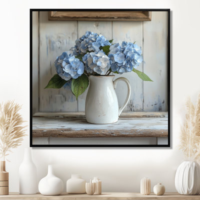 Minimalisme, hortensias dans un pot à lait I - hydrangées, art mural