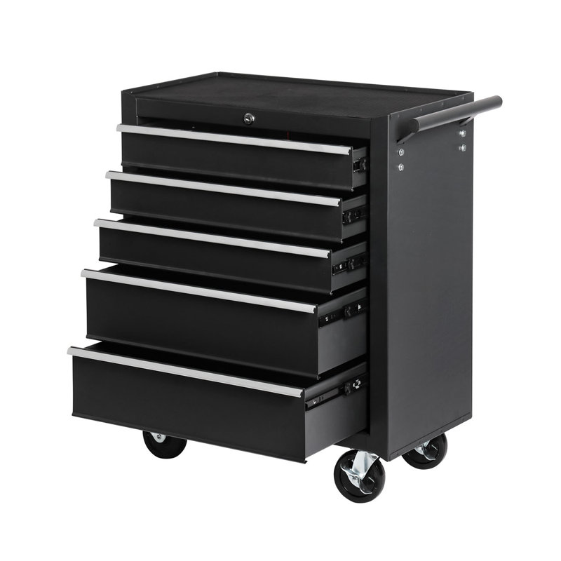 Coffre à outils à 5 tiroirs avec serrure et clé, armoire à outils avec roulettes