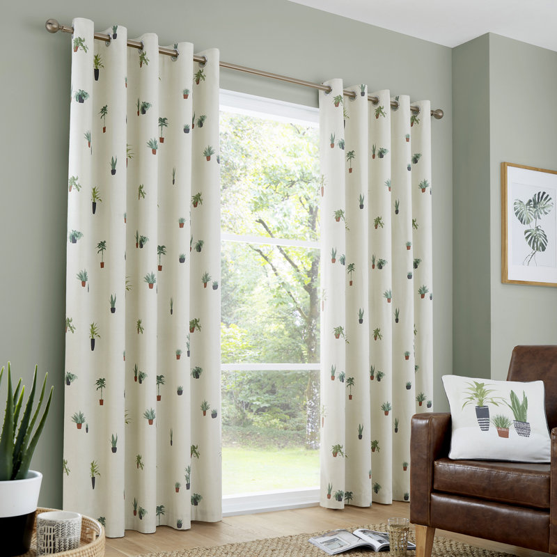 Cactus Cotton Room Darkening French Door Curtain Pair, 168 x 137 cm
