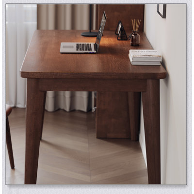 Solid Wooden Desk, 63 x 19.7 Inch, Rubberwood Mid Century Modern, Perfect for Small Spaces and Bedrooms