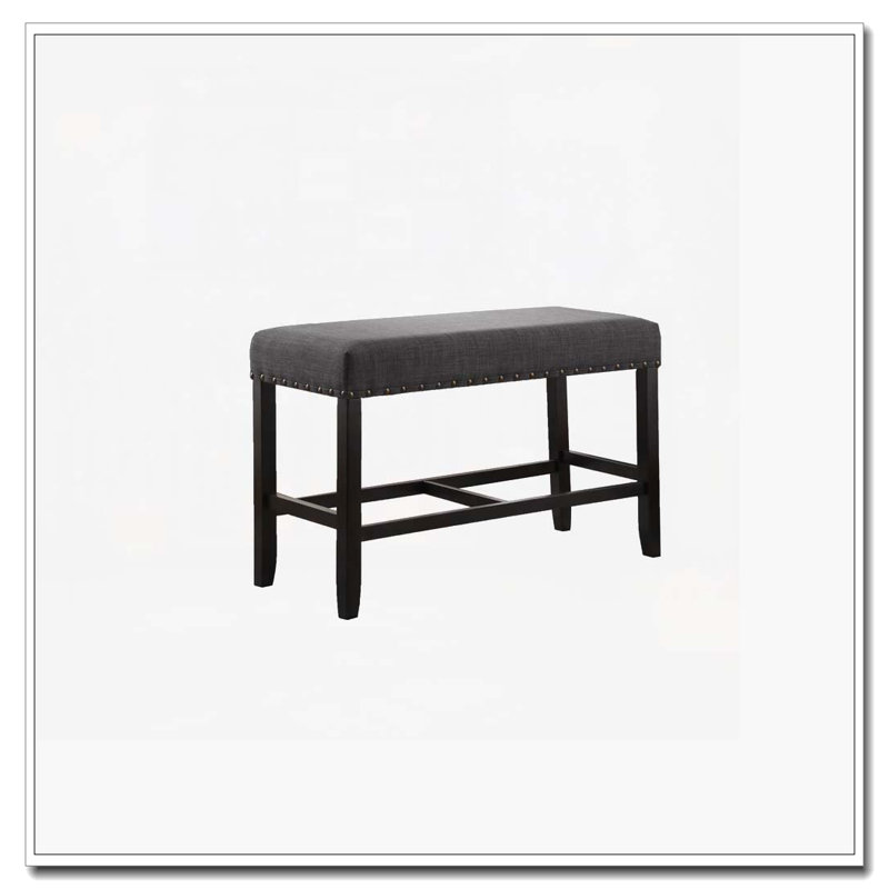 Upholstered Dining Bench with Nailhead Trim, Gray