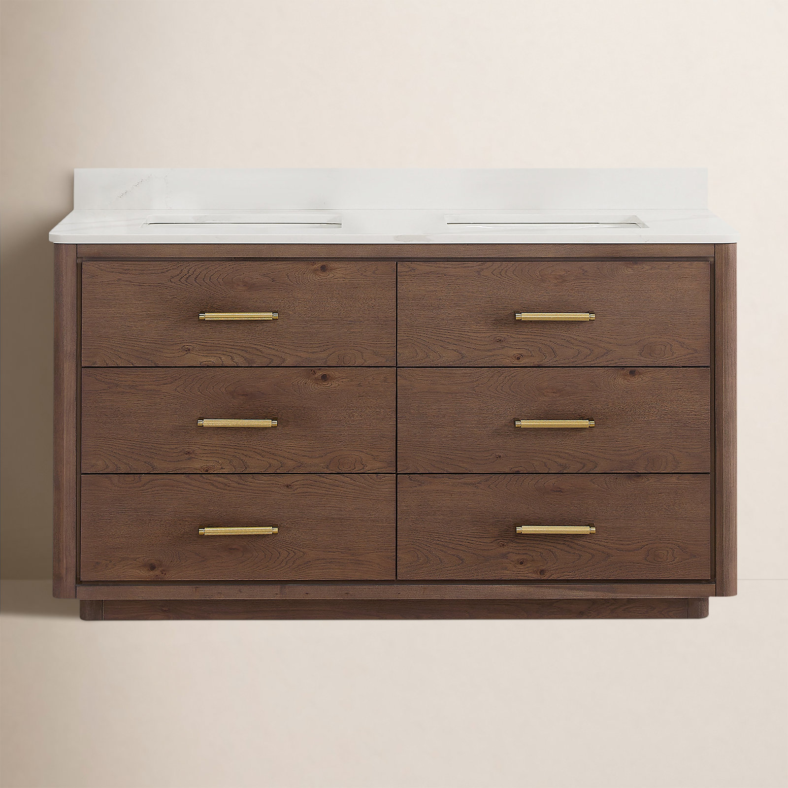Porto 60'' Double Bathroom Vanity, Dark Brown Oak, Gold
