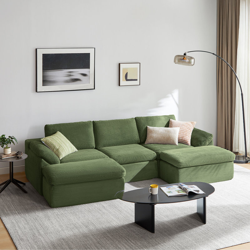 Mariyan 109'' Upholstery Boneless U-shaped Sectional, Nova Green Corduroy