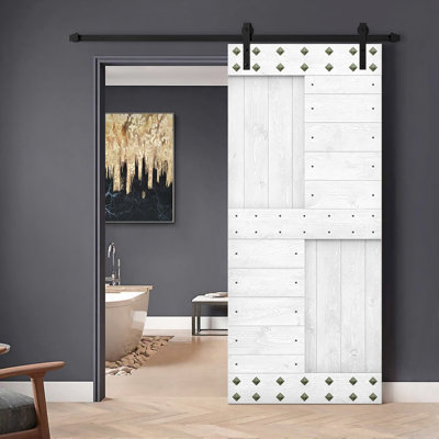 Paneled Wood DIY Barn Door with Installation Hardware Kit and Clavos
