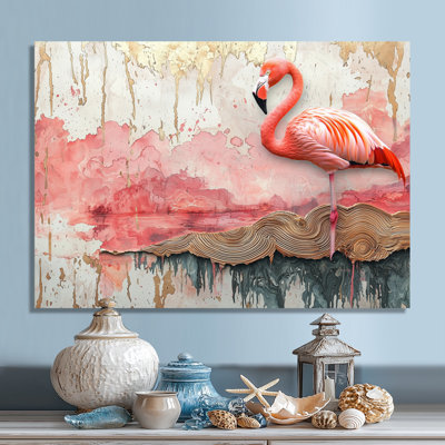 Flamant rose dans un lac de tranquillité de fleur II - décoration murale flamant rose