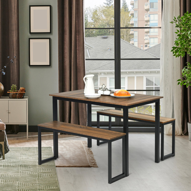 2 - Person Four Leg Dining Set, Natural, Natural/Black