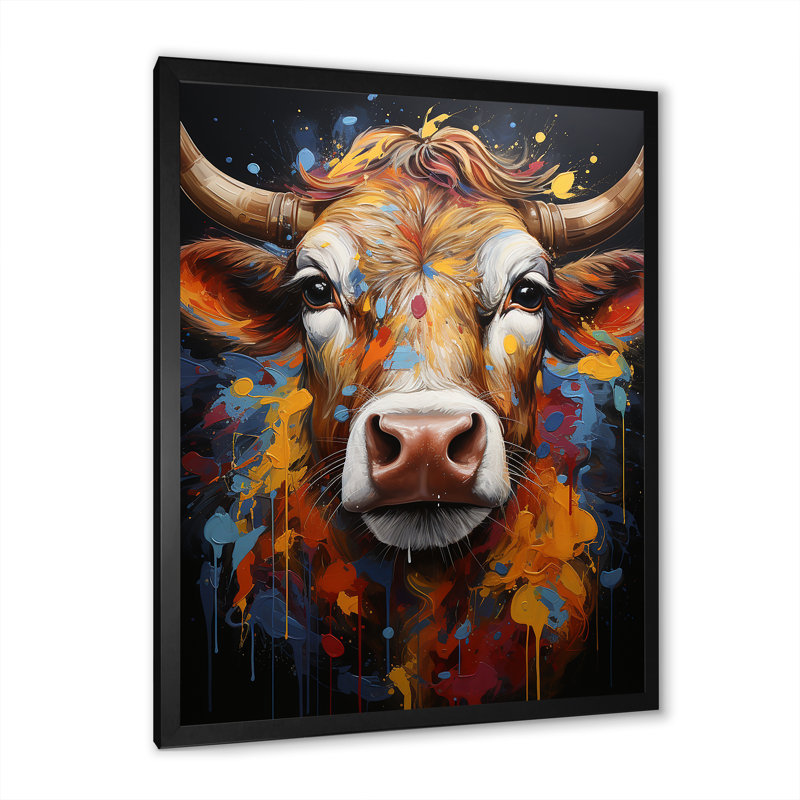 Popart Urban Cow II sur toile, Cadre simple noir, H 32 po x l 16 po x P 1 po