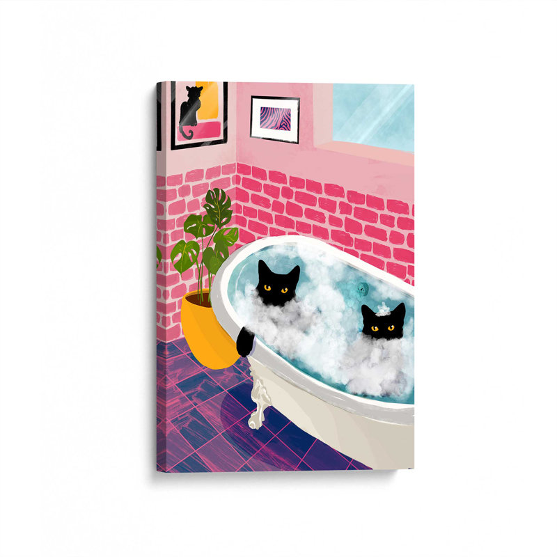 «Kitty Cat Bath II» par BigBadMullet, reproduction d'art sur toile, H 24 po x l 18 po