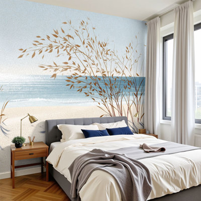 Coastal Peel and Stick Wallpaper Shore Dunes Ocean Reflection Wall Murals 100"H x 144"W Removable Relaxing Seascape Wall Paper Self-Adhesive Wall Decor for Bedroom Living Room Home Office