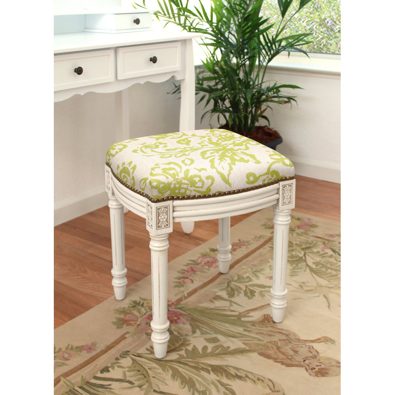 Tabouret de coiffeuse en bois massif Philomene, Vert chartreuse