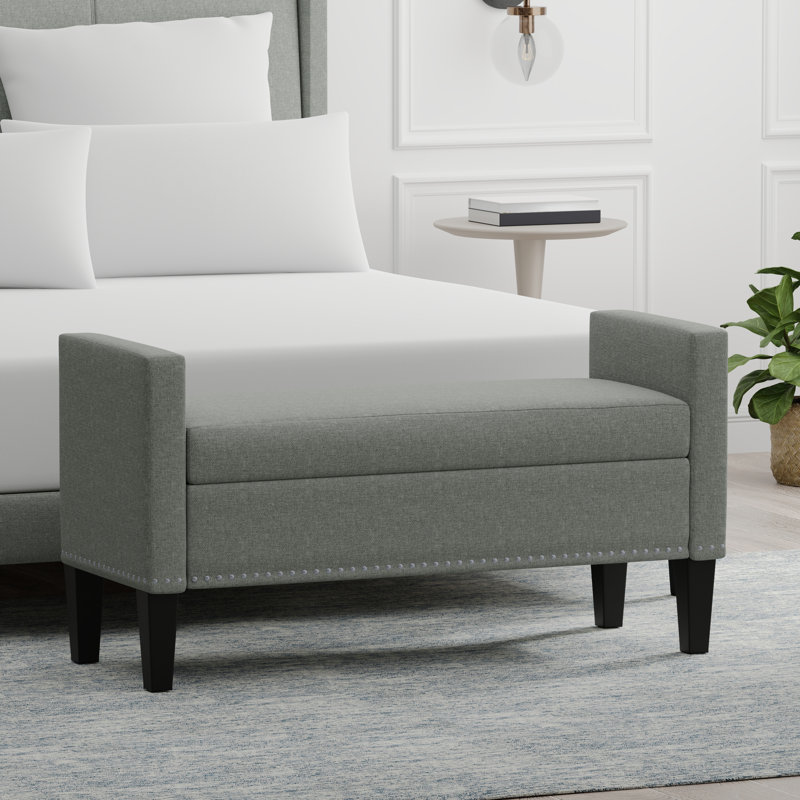 Banc de rangement rembourré Macrina, Pierre, H 24 po x l 46,06 po x P 17,8 po