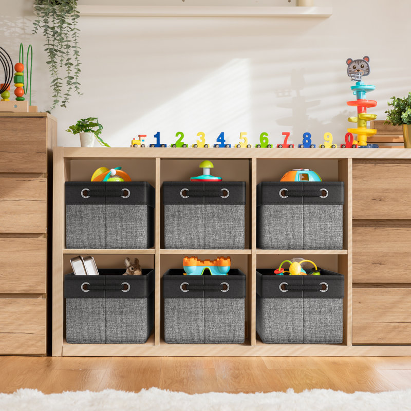 Sorbus Fabric Storage Bins for Shelves 15" Sturdy Collapsible Storage Bins with 2 Handles (6 Pack), Black, Black/Gray